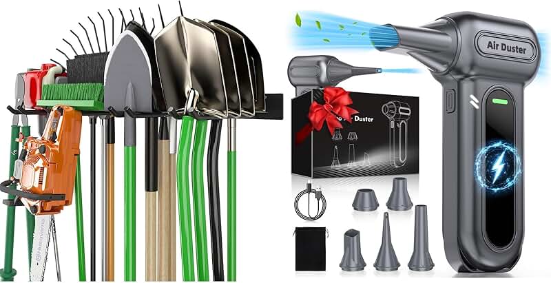 Garage Storage with 4 Hooks and Electric Air Duster