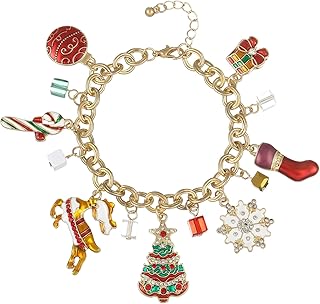 Christmas Charm Bracelet with Tree Candy Cane Snowflake and Balls