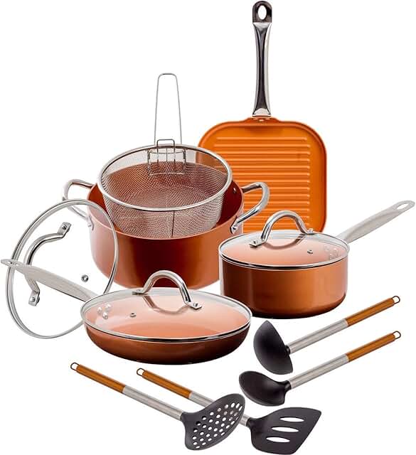 12-Piece Copper Ceramic Nonstick Cookware Set