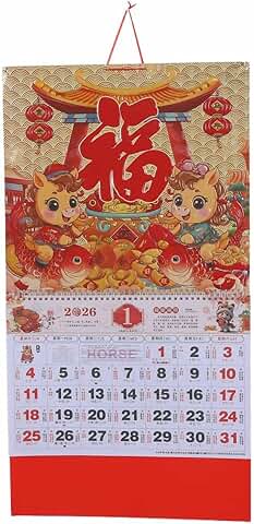Chinese Wall Calendar 2026 with Horse Zodiac and Fu