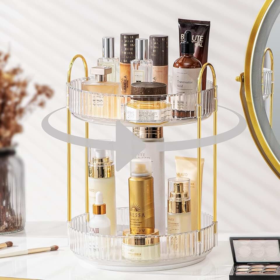 White 2-Tier 360° Rotating Makeup Organizer