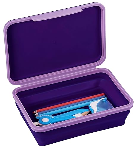 Flexible purple storage box for pencils and supplies