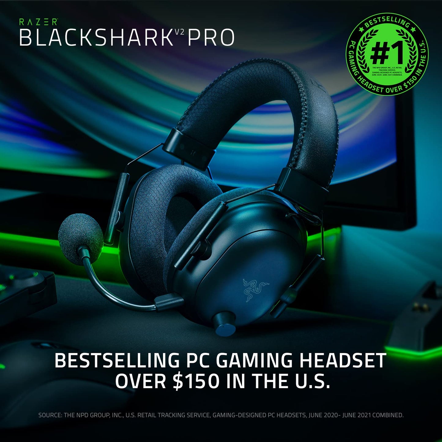 BlackShark V2 Pro Wireless Gaming Headset: THX 7.1 Spatial Surround Sound, Detachable Mic, For PC, Mac, PS4, PS5, Switch- Black(Renewed)