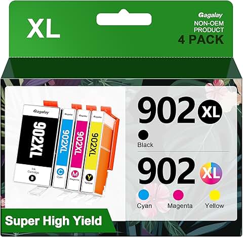 4-Pack Cyan Magenta Yellow Black Ink Cartridges for HP Printers