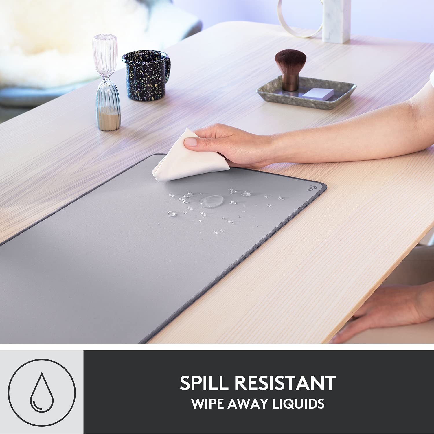 Desk Mat - Studio Series, Multifunctional Large Desk Pad, Extended Mouse Mat, Office Desk Protector with Anti-slip Base, Spill-resistant Durable Design, in Mid-Grey