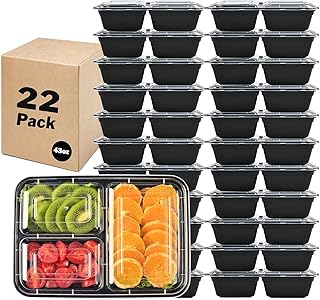 22 Pack 3-Compartment Food Storage Containers