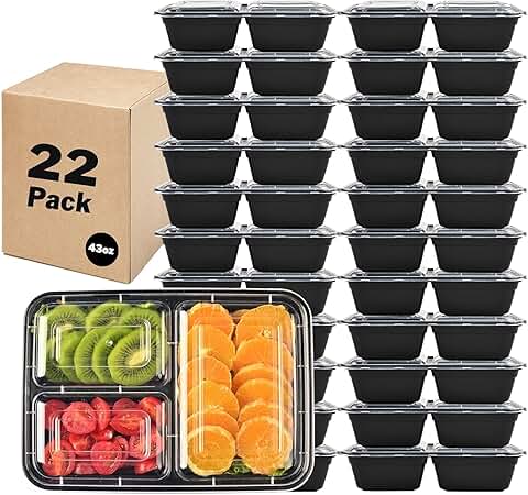 22 Pack 3-Compartment Food Storage Containers