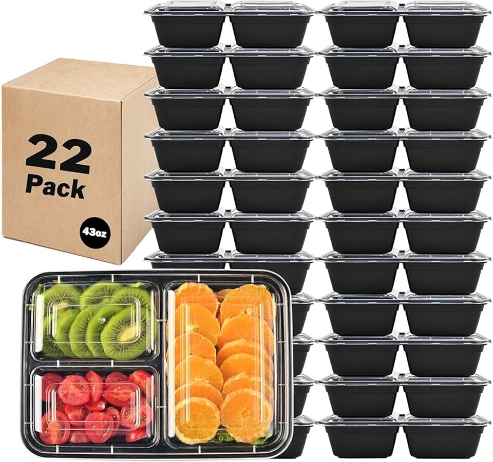 22 Pack 3-Compartment Food Storage Containers
