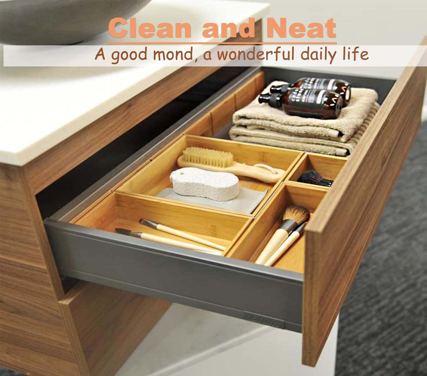 Bamboo Office and Makeup Organizer Box 8x4 inches