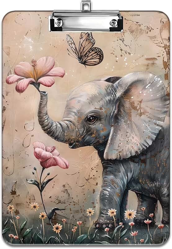 Colorful A4 Clipboard with Elephant and Flower Design