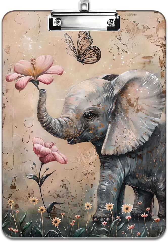 Colorful A4 Clipboard with Elephant and Flower Design