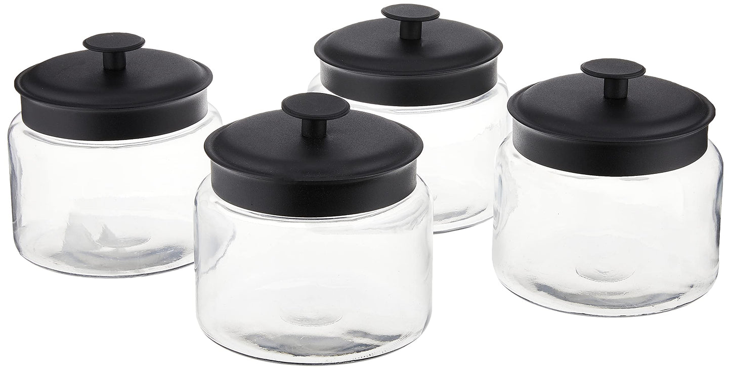 Montana Gl Jars with Fresh Sealed Lids, Black Metal, 48 oz Set of 4)