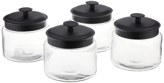 Montana Gl Jars with Fresh Sealed Lids, Black Metal, 48 oz Set of 4)