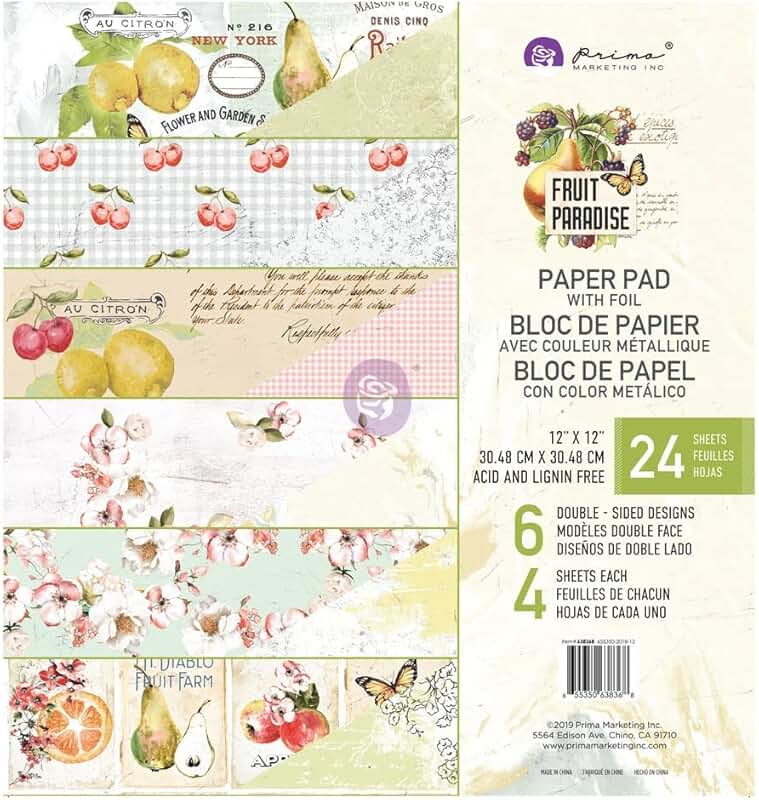 Double-Sided 12x12 Paper Pad with Fruit Paradise Designs