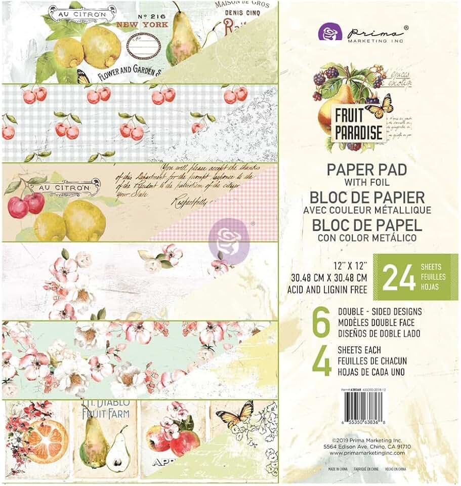 Double-Sided 12x12 Paper Pad with Fruit Paradise Designs