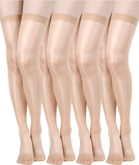Set of 4 Shiny Sheer Thigh High Stockings for Women