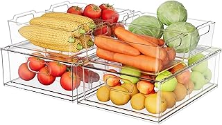 Stackable Clear Refrigerator Organizer Bins with Pull-Out Drawers