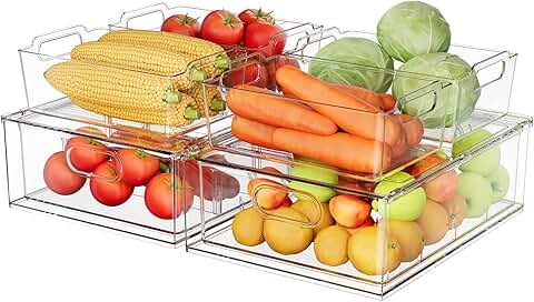 Stackable Clear Refrigerator Organizer Bins with Pull-Out Drawers