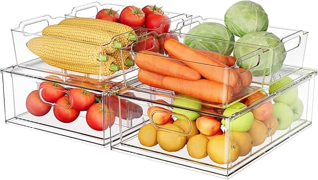 Stackable Clear Refrigerator Organizer Bins with Pull-Out Drawers