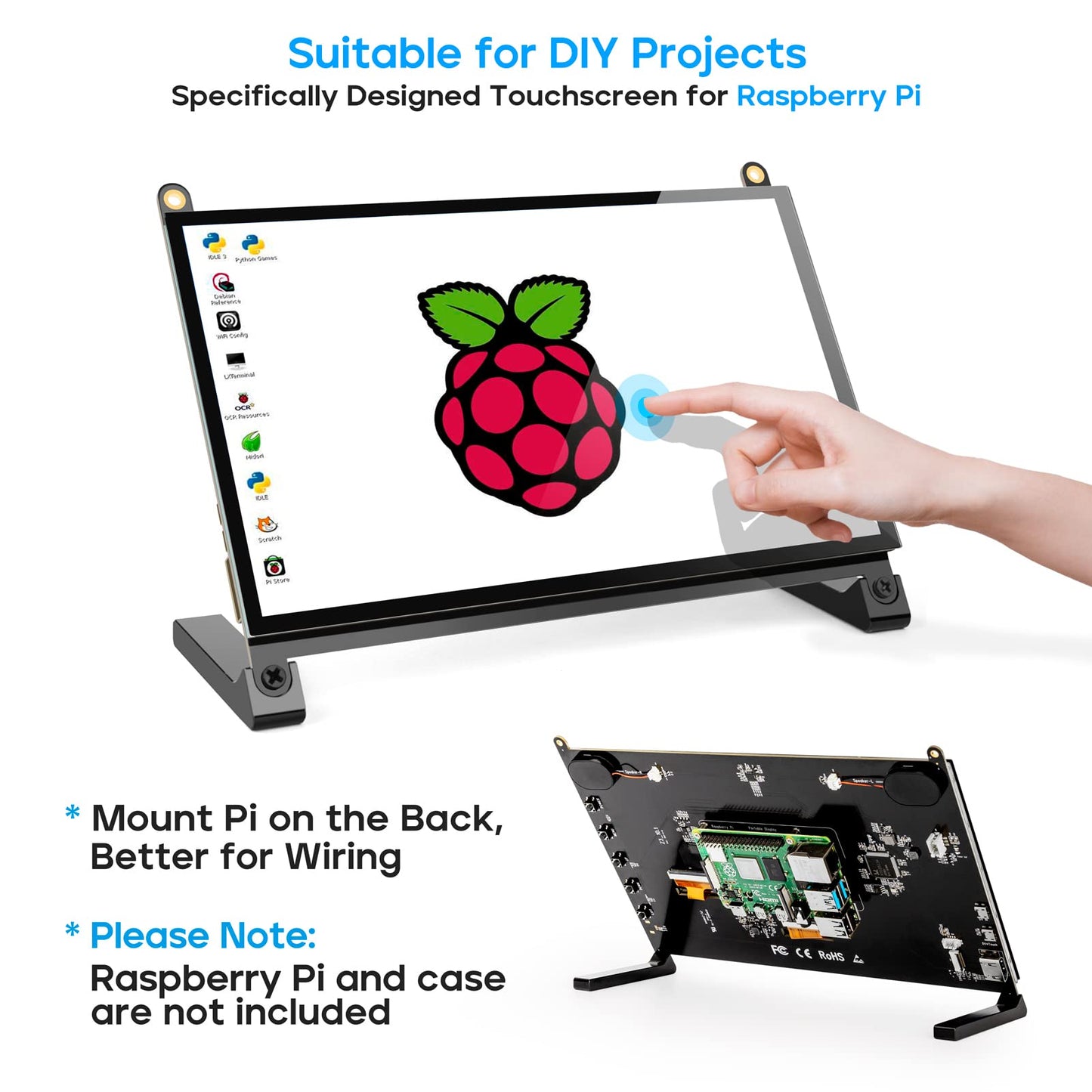 Raspberry Pi Screen, 10.1 Touchscreen Monitor, IPS FHD 1024600,Responsive and Smooth Touch,Dual Built-in Speakers,HDMI Input,Compatible with Various Devices and OS,Easy Assembly,Driver Free