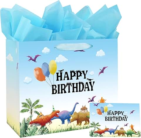 Large 13-inch Dinosaur Watercolor Gift Bag for Boys