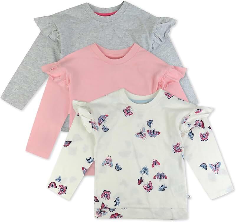 Three Organic Cotton Long Sleeve Tops for Toddler Girls