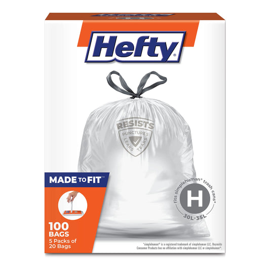 Made to Fit Trash Bags, Fits Size H 9 lons), 100 Count 5 Pouches of 20 Bags Each)