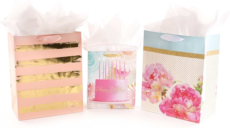 Assorted Birthday Gift Bags with Tissue Paper