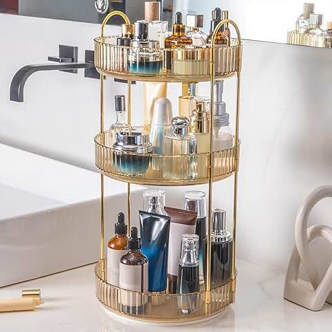 Yellow 3-Tier Rotating Makeup Organizer