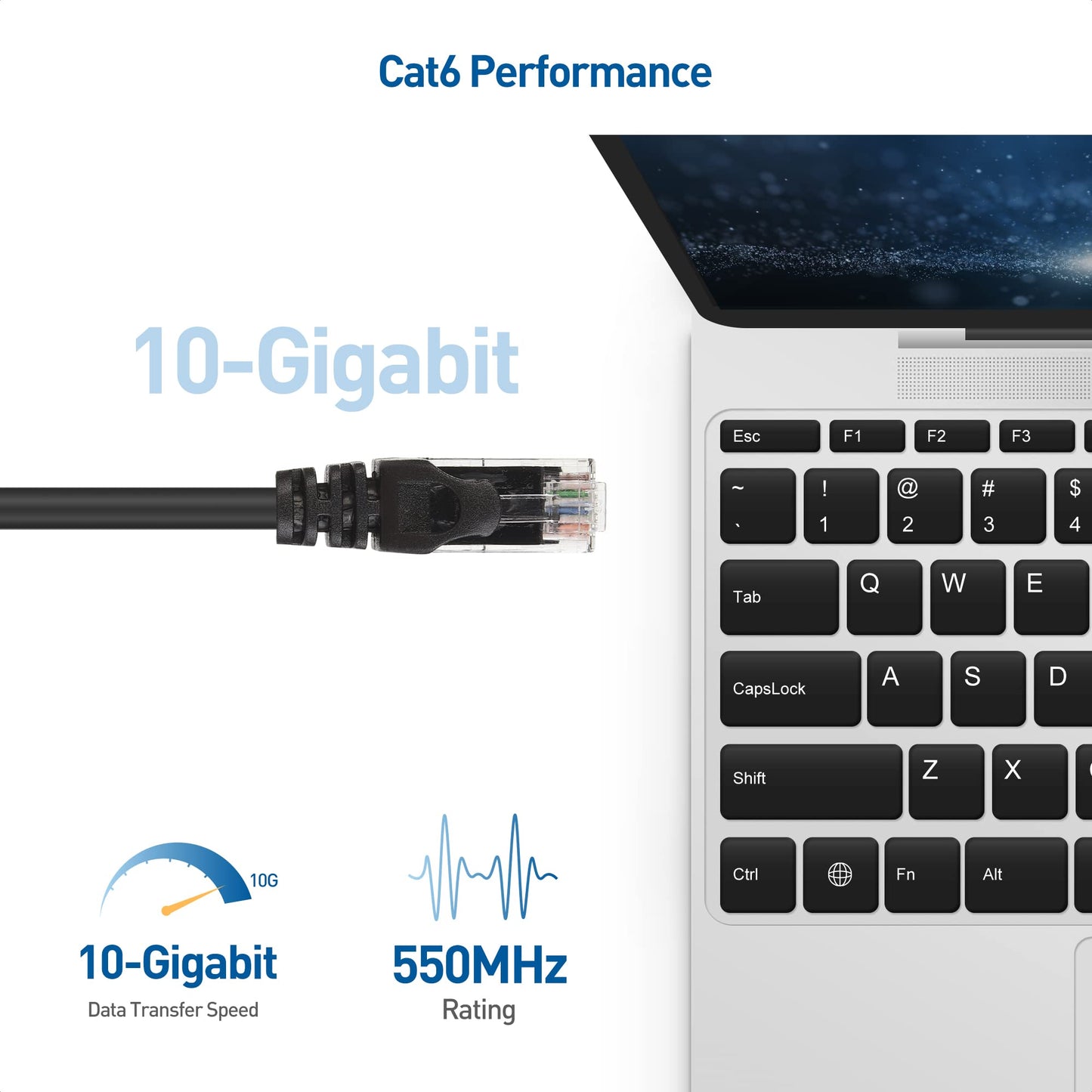 10Gbps 10-Pack Snagless Short Cat 6 Ethernet Cable 7 ft (Cat 6 Cable, Cat6 Cable, Internet Cable, Network Cable) in Black