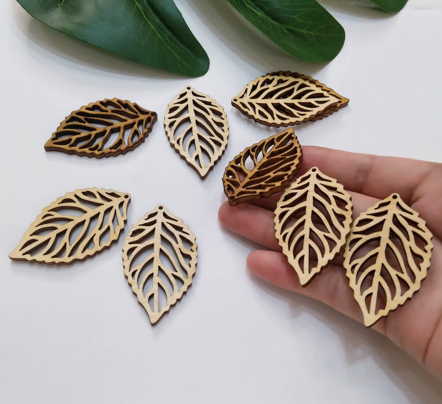 30pcs Natural Wood Leaf Earring Blanks 2"