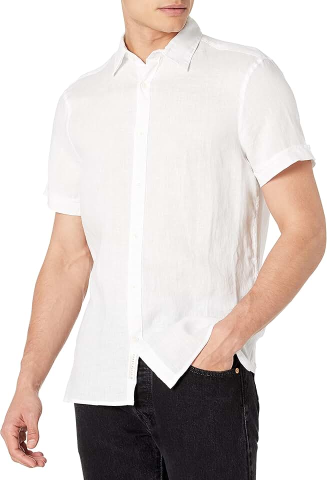 Men's 100% Linen Short Sleeve Button-Down Shirt