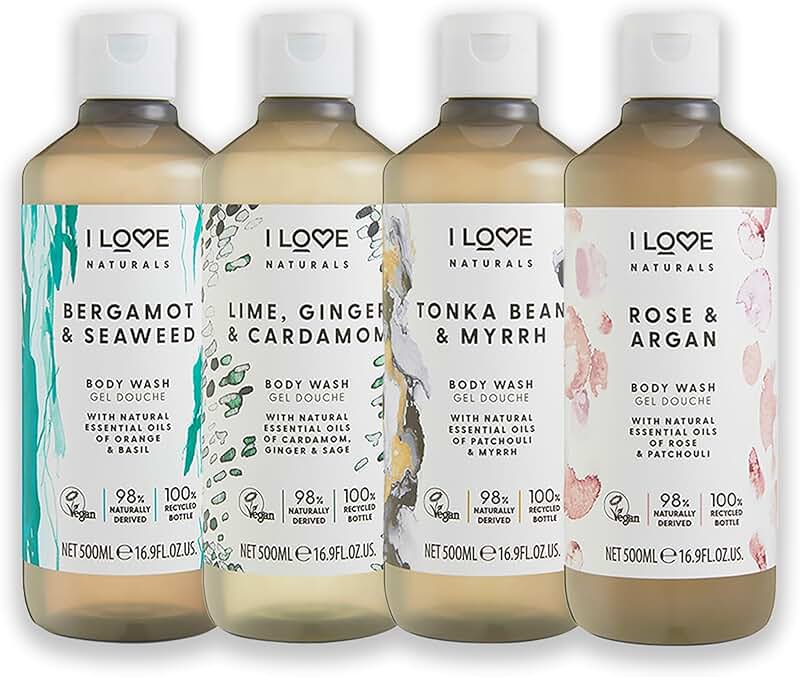 Natural Body Wash Collection with Bergamot, Seaweed, Tonka Bean, Myrrh, Rose, Argan, Lime, Ginger, and Cardamom