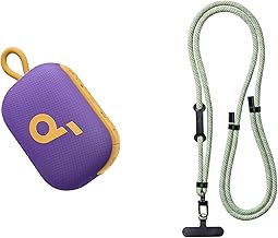 Purple Bluetooth Shower Speaker with Green Lanyard
