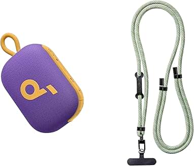 Purple Bluetooth Shower Speaker with Green Lanyard