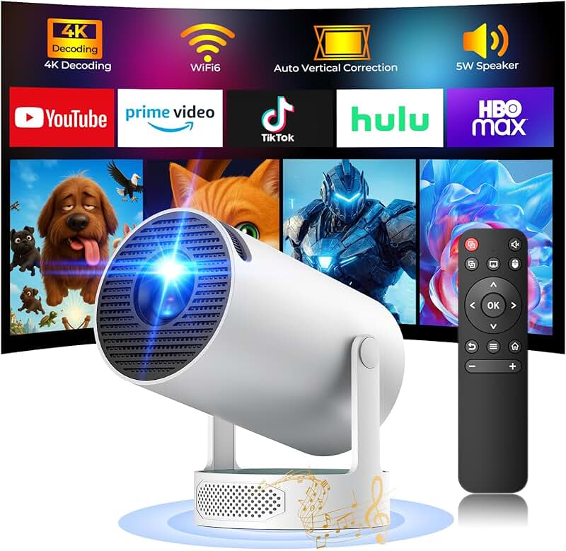 Portable 4K WiFi and Bluetooth Projector with 270° Rotation