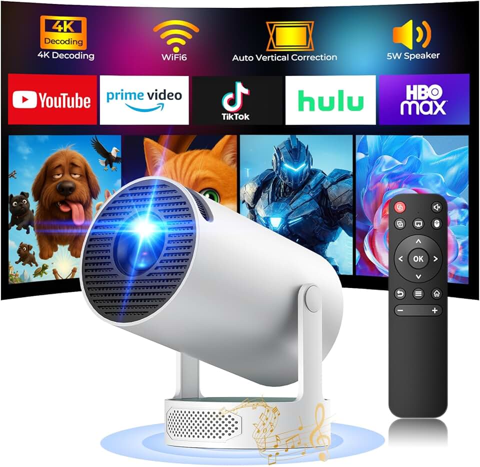 Portable 4K WiFi and Bluetooth Projector with 270° Rotation