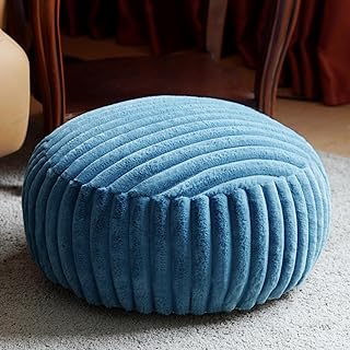 Blue round soft pouf cover for living and bedroom