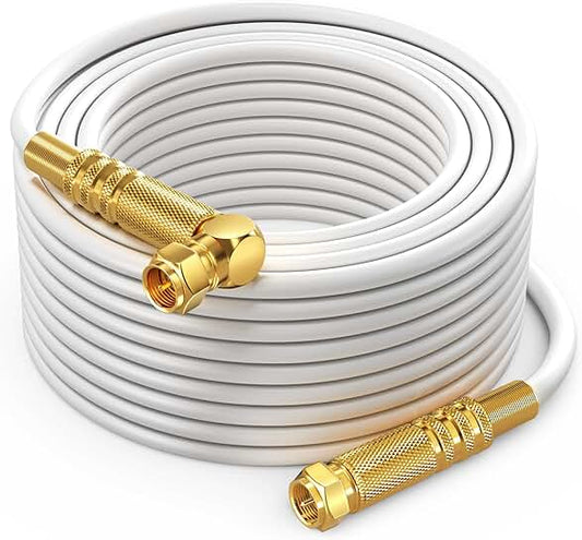 100 Feet RG6 Quad Shield Coaxial Cable with 90° Angled Connector