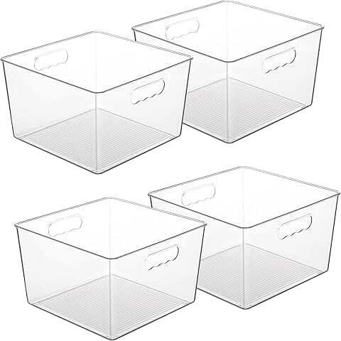 4 Large Clear Plastic Storage Bins with Handles