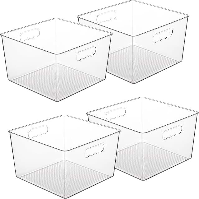 4 Large Clear Plastic Storage Bins with Handles