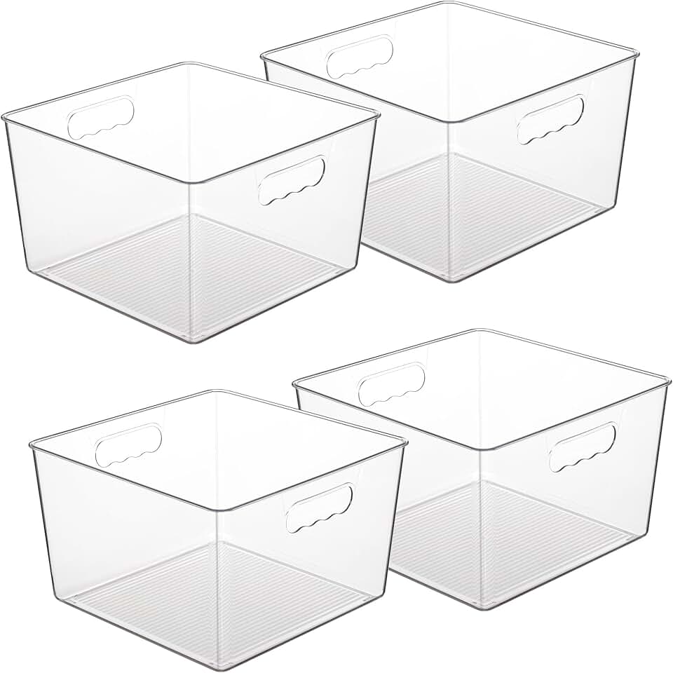 4 Large Clear Plastic Storage Bins with Handles
