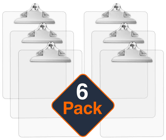 Set of 6 Clear Plastic Clipboards, 12.5 x 9 Inches