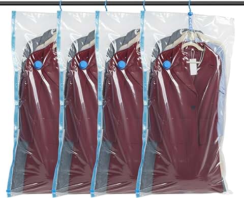 Set of 4 Hanging Vacuum Storage Bags for Clothing