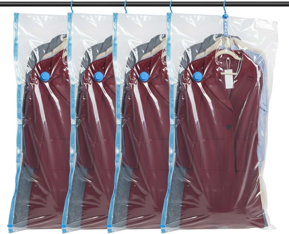 Set of 4 Hanging Vacuum Storage Bags for Clothing