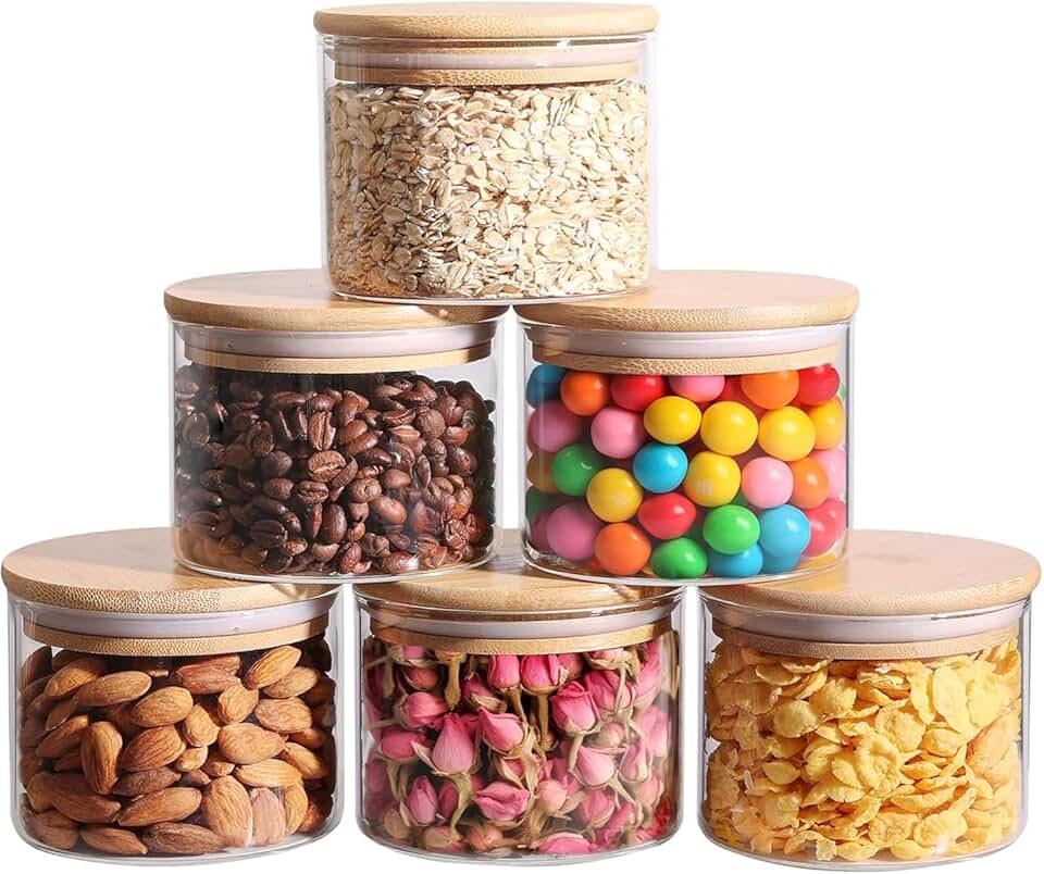 Set of 6 Clear Glass Food Storage Jars