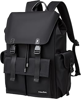 Black 16-inch laptop backpack with waterproof tech compartment