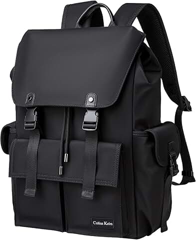 Black 16-inch laptop backpack with waterproof tech compartment