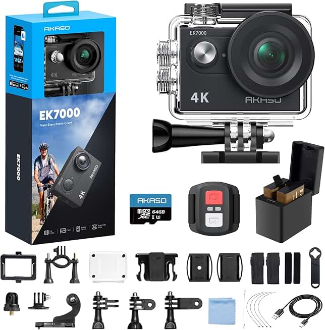 4K Action Camera with Waterproof Case and Accessories