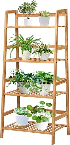4-Tier Bamboo Ladder Shelf for Home and Garden
